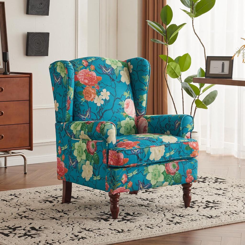 Allgoodsmarketstore Fabric Accent Chair for Living Room Bedroom Reading, Teal Floral