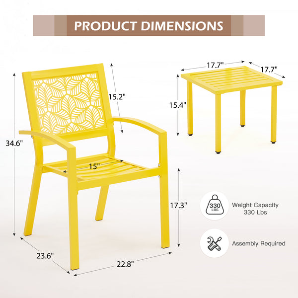 Allgoodsmarketstore 3-Piece Outdoor Bistro Set – Metal Chairs & Table, Yellow