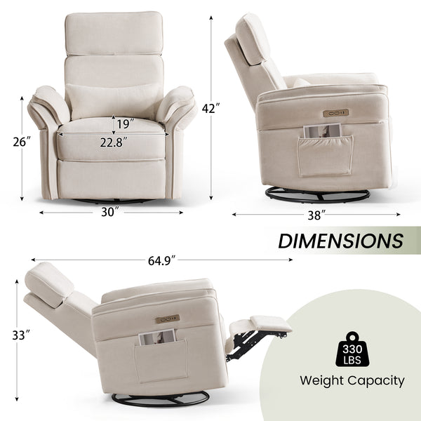 Allgoodsmarketstore Power Swivel Rocking Recliner Chair with Adjustable Headrest and Armrests for Living Room, Nursery, Beige