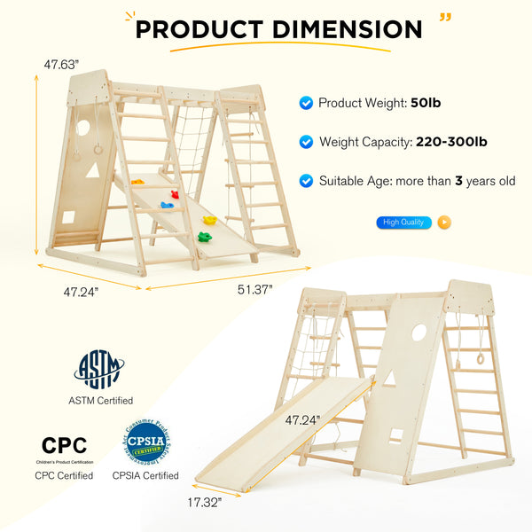 Allgoodsmarketstore 8-in-1 Wooden Climbing Toys for Toddlers with Slide, Monkey Bar, Climbing Wall & Rope Ladder