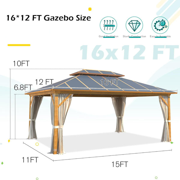 Allgoodsmarketstore 12' x 16' Gazebo Outdoor Double Roof Aluminum Composite Canopy Aluminum Frame Pavilio