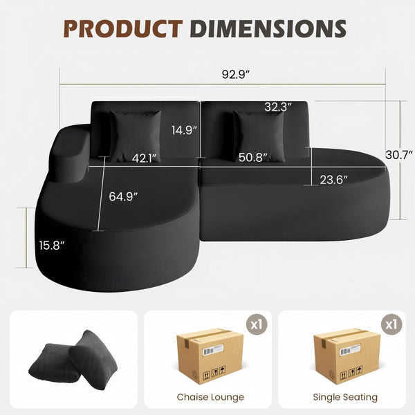 Allgoodsmarketstore Modern L-Shaped Corner Sofa, Chenille Upholstered Cloud Sectional Couch for Living Room and Bedroom, Black