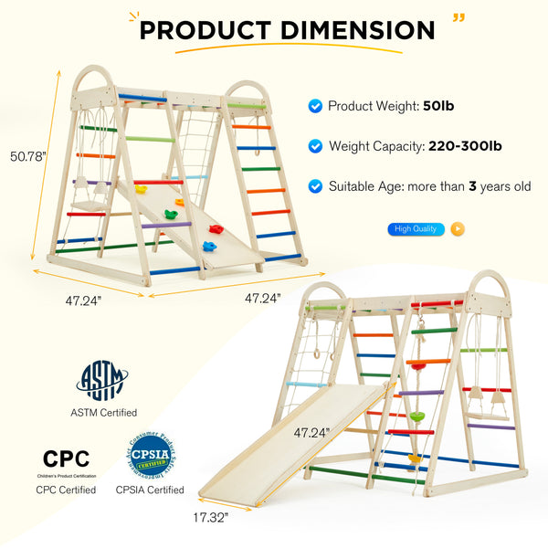 Allgoodsmarketstore 8-in-1 Wooden Climbing Toys for Toddlers with Slide, Monkey Bar
