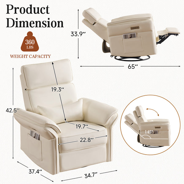 Allgoodsmarketstore Power Swivel Rocking Recliner Chair with Adjustable Headrest and Armrests, Beige