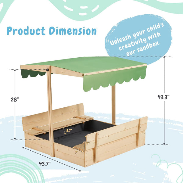Allgoodsmarketstore Kids Sandbox with Cover,Height Adjustable Roof,for Aged 3-8, with Sand Protection Liner, for Backyard, Beach, Lawn