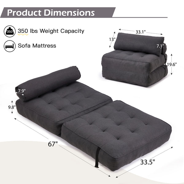 Allgoodsmarketstore Folding Out Chair Bed, Convertible Sofa Bed with 2 Pillows, Dark Gray