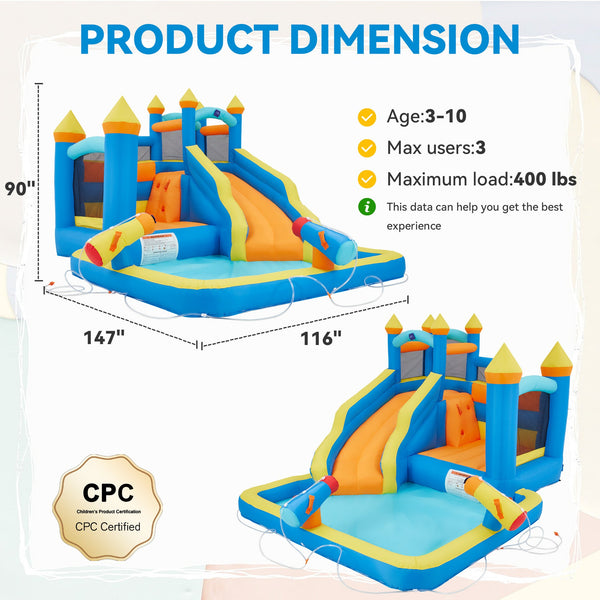 Allgoodsmarketstore Bouncy Castle, Inflatable Bounce House with Blower, Jumping Castle with Water Slides for Kids Backyard, High Quality Oxford Cloth Heavy Duty, Idea for Kids 3-6