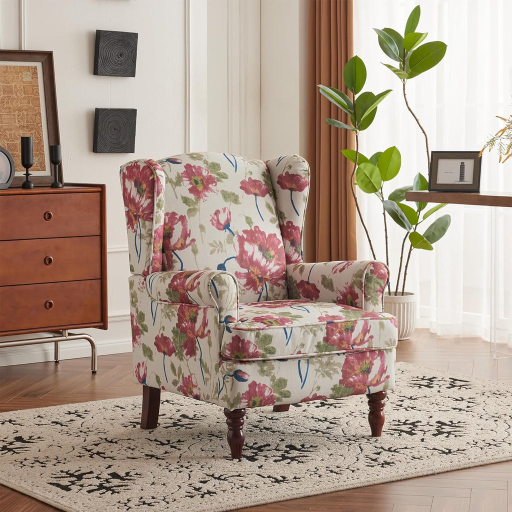 Allgoodsmarketstore Fabric Accent Chair for Living Room Bedroom Reading, Pink Floral