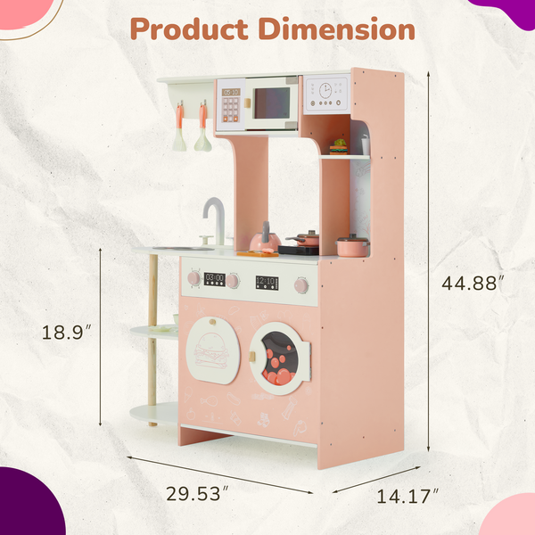 Allgoodsmarketstore Kids Play Kitchen Set, Kids Cooking Pretend Play Set, Kitchen Playset for Kids, Playset Interactive Toy, Pink