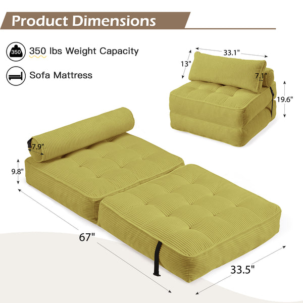 Allgoodsmarketstore Folding Out Chair Bed, Convertible Sofa Bed with 2 Pillows, Avocado Green