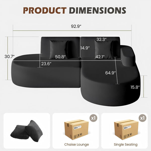 Allgoodsmarketstore Modern L-Shape Sectional Sofa with Chaise Lounge,Boneless L Shape Sofa with Deep Seat, Black