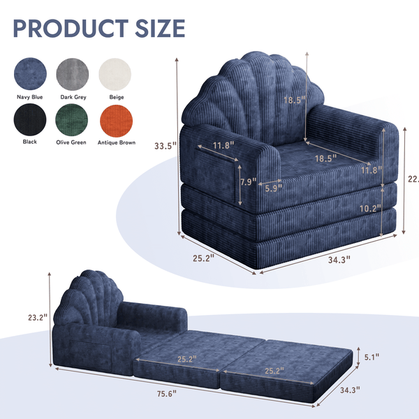 Allgoodsmarketstore 2-in-1 Folding Sofa Bed with Back Support, 75