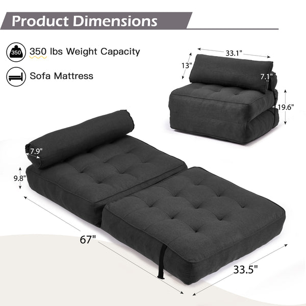Allgoodsmarketstore 3-Piece Modular Sectional Sofa, Convertible Lounge Set – Foldable Couch Bed, Black