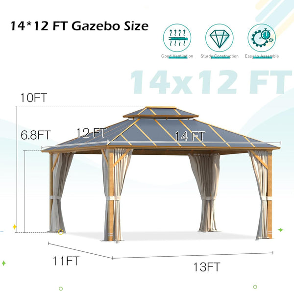 Allgoodsmarketstore 12' x 14' Gazebo Outdoor Double Roof Aluminum Composite Canopy Aluminum Frame Pavilion with Curtains and Netting for Patio Lawn Garden Backyard