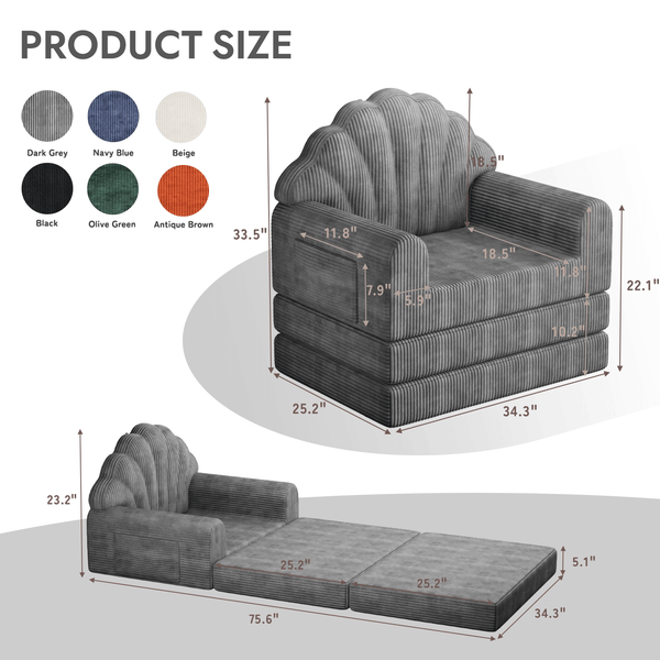 Allgoodsmarketstore 2-in-1 Folding Sofa Bed with Back Support, 75