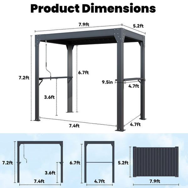 Allgoodsmarketstore 8' x 5' Louvered-Top Aluminum BBQ Grill Gazebo with Gutter & Side Shelves