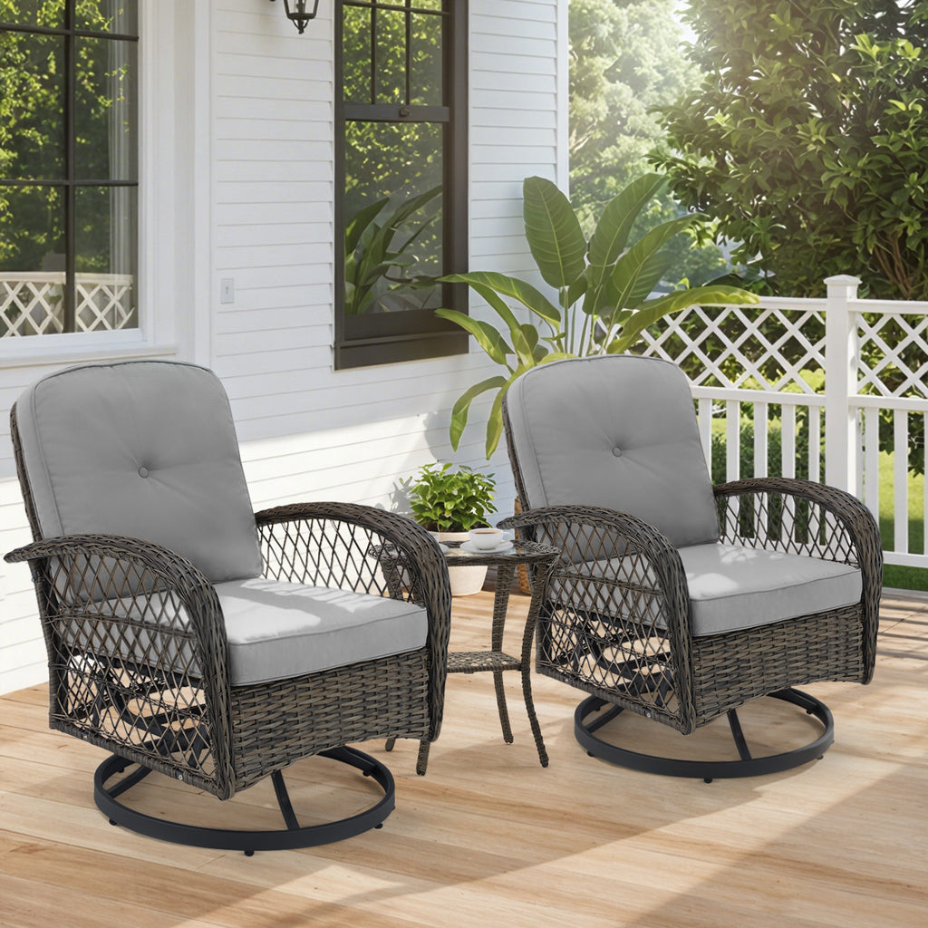 Allgoodsmarketstore 3-piece Patio Swivel Glider Chair Set，360° Glide & Rotate, Grey