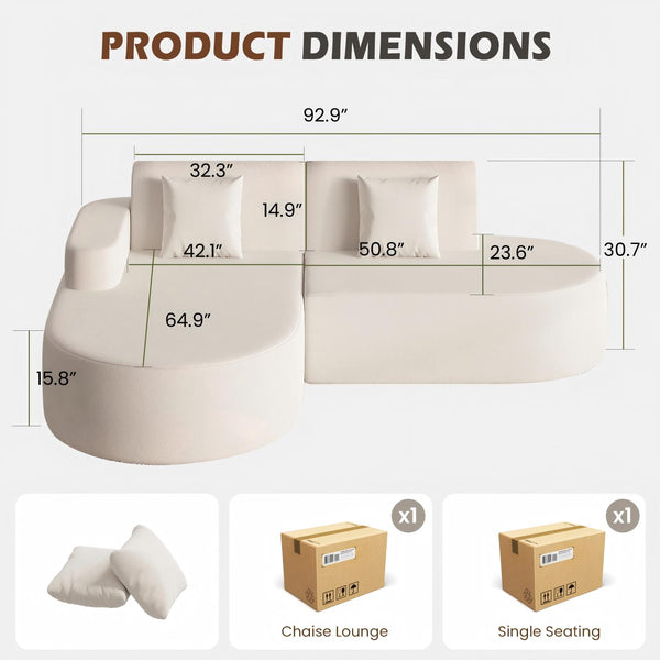 Allgoodsmarketstore Modern L-Shaped Corner Sofa, Chenille Upholstered Cloud Sectional Couch for Living Room and Bedroom, Beige