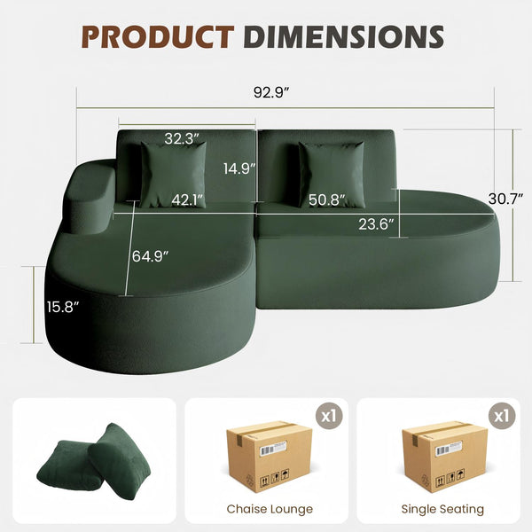 Allgoodsmarketstore Modern L-Shaped Corner Sofa, Chenille Upholstered Cloud Sectional Couch for Living Room and Bedroom, Green