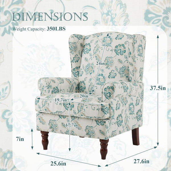 Allgoodsmarketstore Fabric Accent Chair for Living Room Bedroom Reading, Light Cyan Floral
