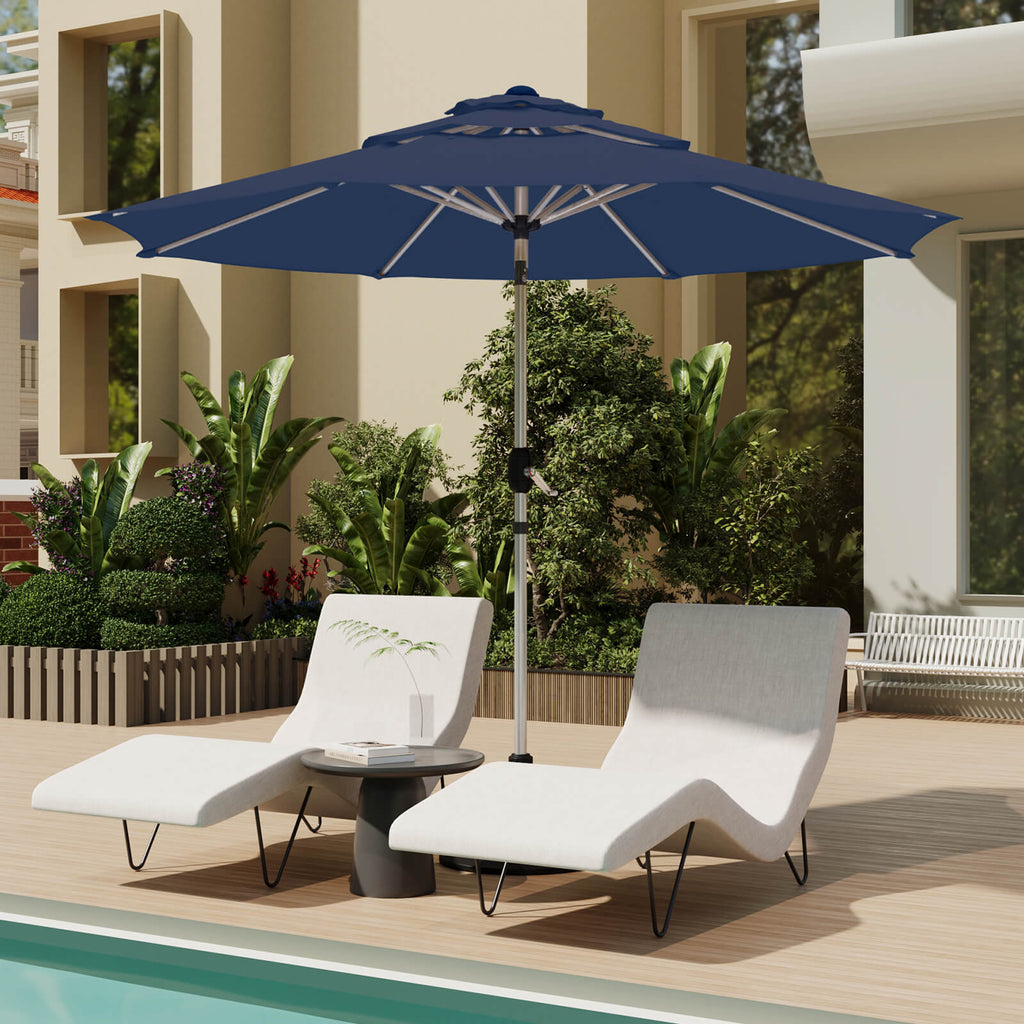 Allgoodsmarketstore 10FT 3-Tier Aluminum Outdoor Patio Umbrella with Push Button Tilt Function, Navy Blue