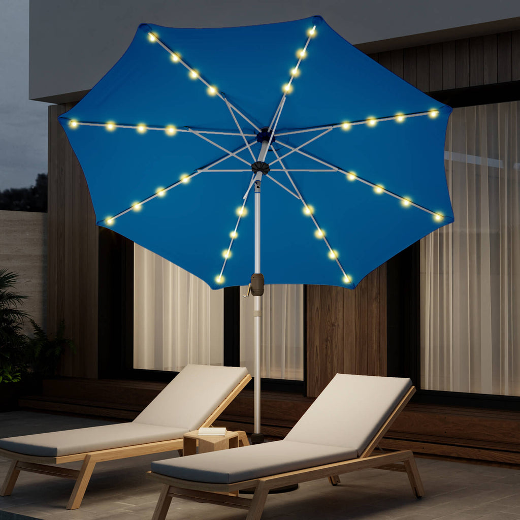 Allgoodsmarketstore 10FT Solar Lighted Patio Umbrella, Fade-Resistant Outdoor Umbrella with Tilt, 8 Aluminum Ribs Royal Blue