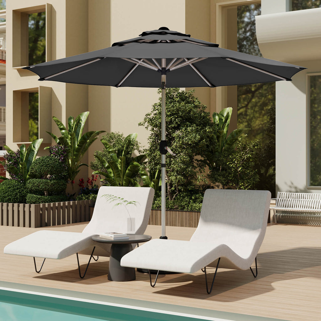 Allgoodsmarketstore 10FT 3-Tier Aluminum Outdoor Patio Umbrella with Push Button Tilt Function, Grey