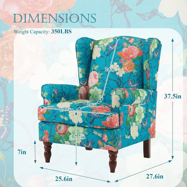 Allgoodsmarketstore Fabric Accent Chair for Living Room Bedroom Reading, Teal Floral