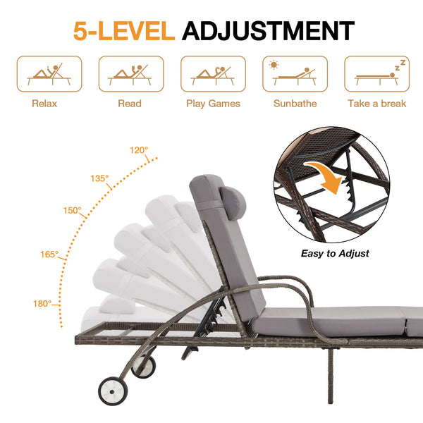 Allgoodsmarketstore 3-Piece Outdoor Chaise Lounge Set with Adjustable Chairs, Storage Table, Grey