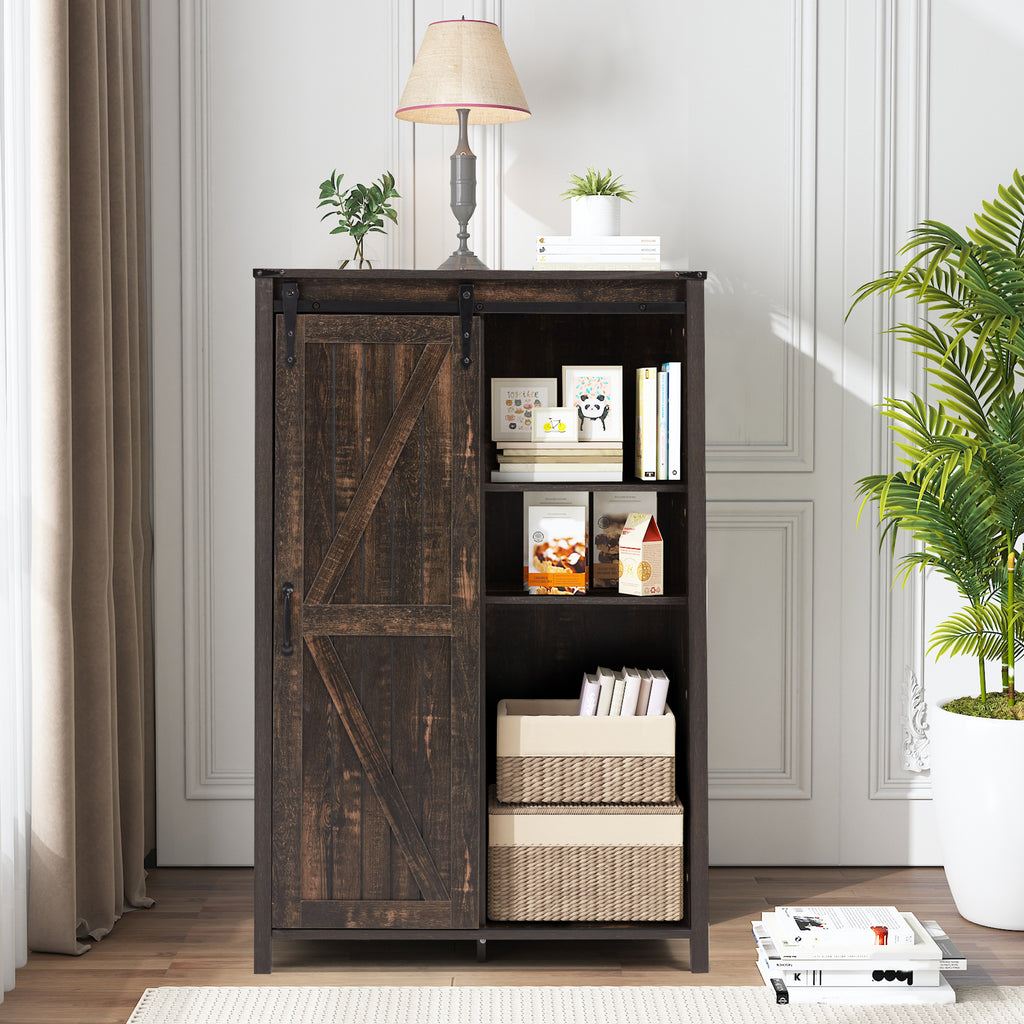 Allgoodsmarketstore Farmhouse 48" Tall Chest of Drawers, Wooden Closet Dresser with Sliding Barn Door, Storage Organizer Dresser for Living Room, Hallway, Antique