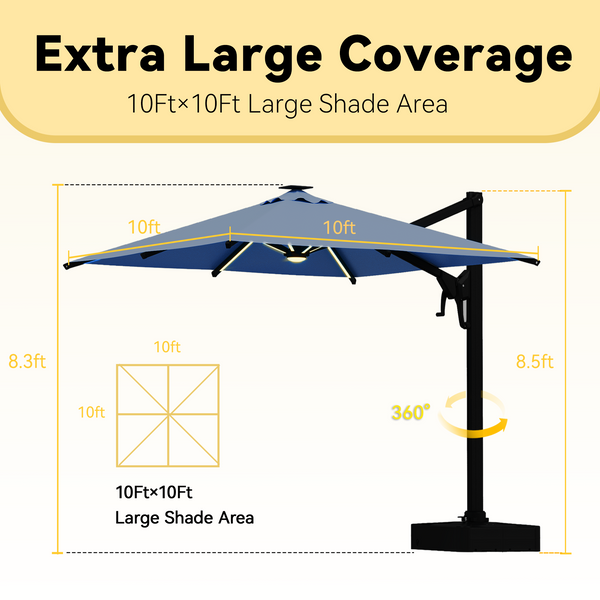 Allgoodsmarketstore 10 X 10 Outdoor Weather-resistant Umbrella with LED Lighting(Base Excluded)  - Navy