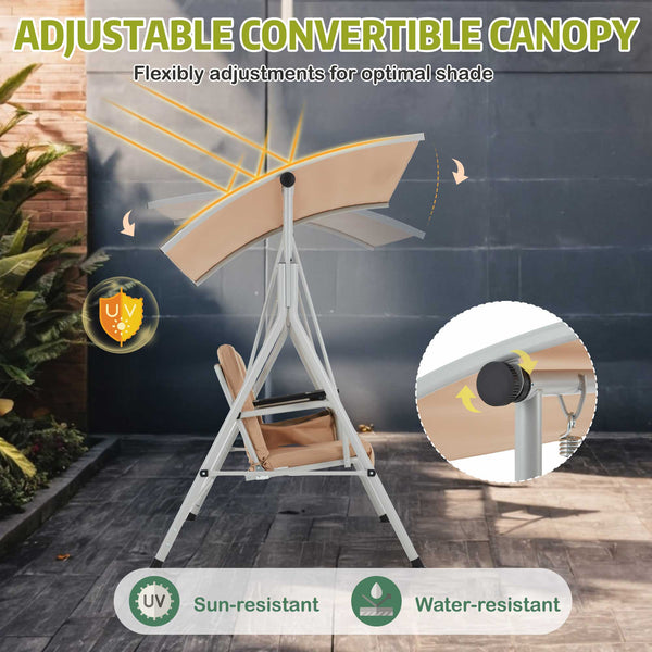 Allgoodsmarketstore 2 Seat Outdoor Porch Swing with Adjustable Canopy, Beige
