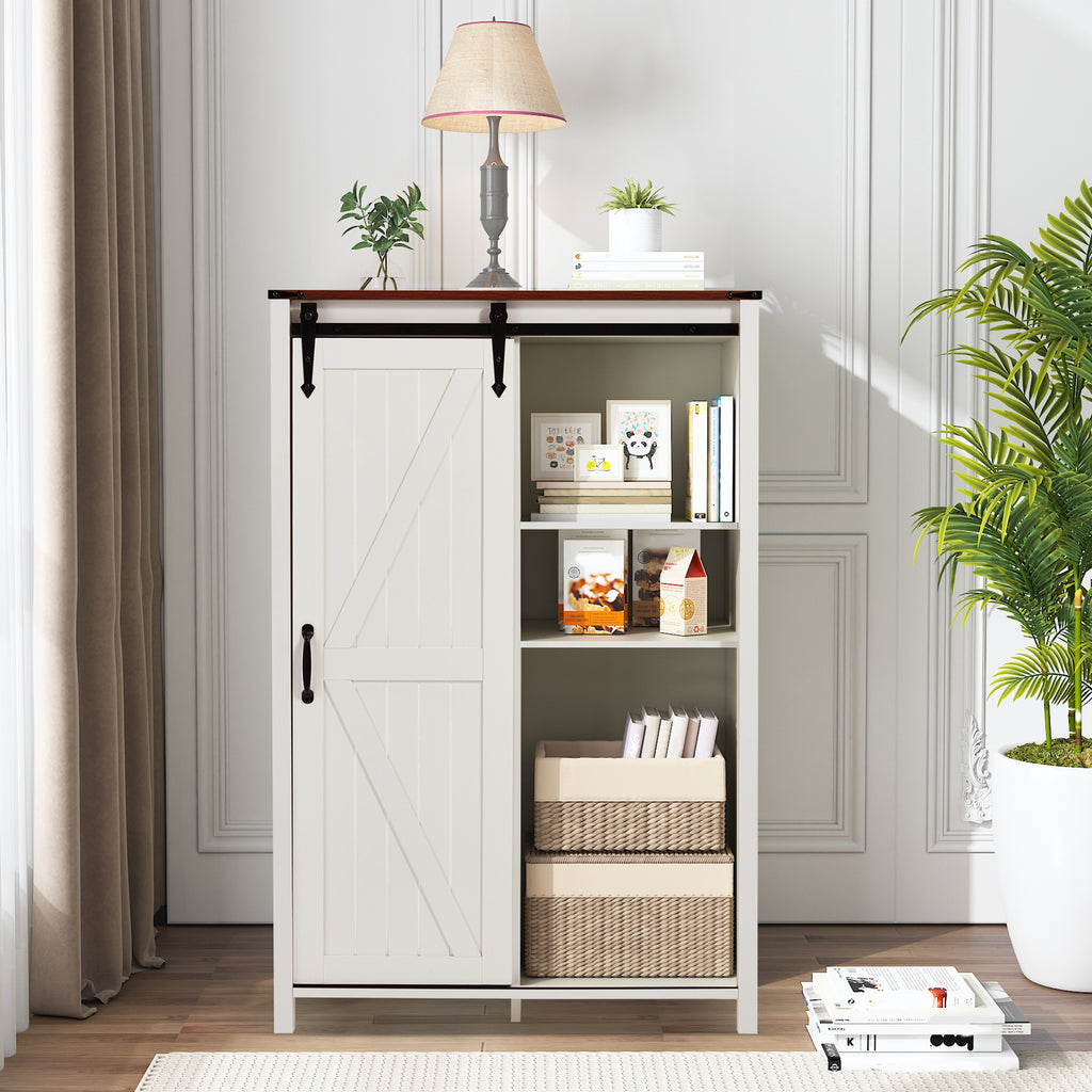 Allgoodsmarketstore Farmhouse 48" Tall Chest of Drawers, Wooden Closet Dresser with Sliding Barn Door, Storage Organizer Dresser for Living Room, Hallway, White