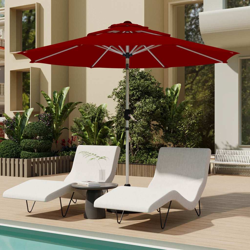 Allgoodsmarketstore 10FT 3-Tier Aluminum Outdoor Patio Umbrella with Push Button Tilt Function, Burgundy