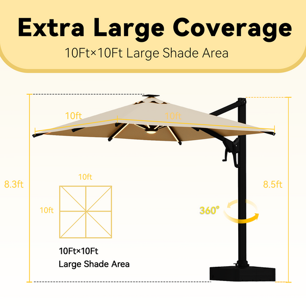 Allgoodsmarketstore 10 X 10 Cantilevered Umbrella with LED Lights(Base Excluded)  - Brown