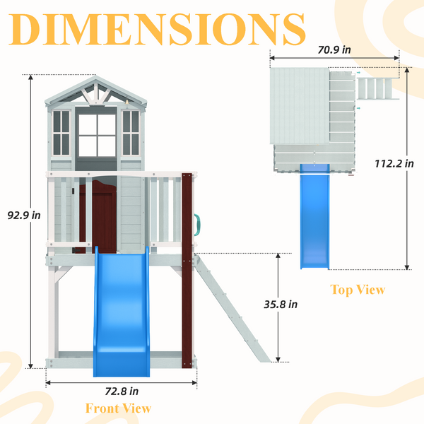 Allgoodsmarketstore  Outdoor Wooden Playhouse for Kids - Fir Tree House with Slide, Climbing Ladder & Play Kitchen | Ages 4-8, Gray