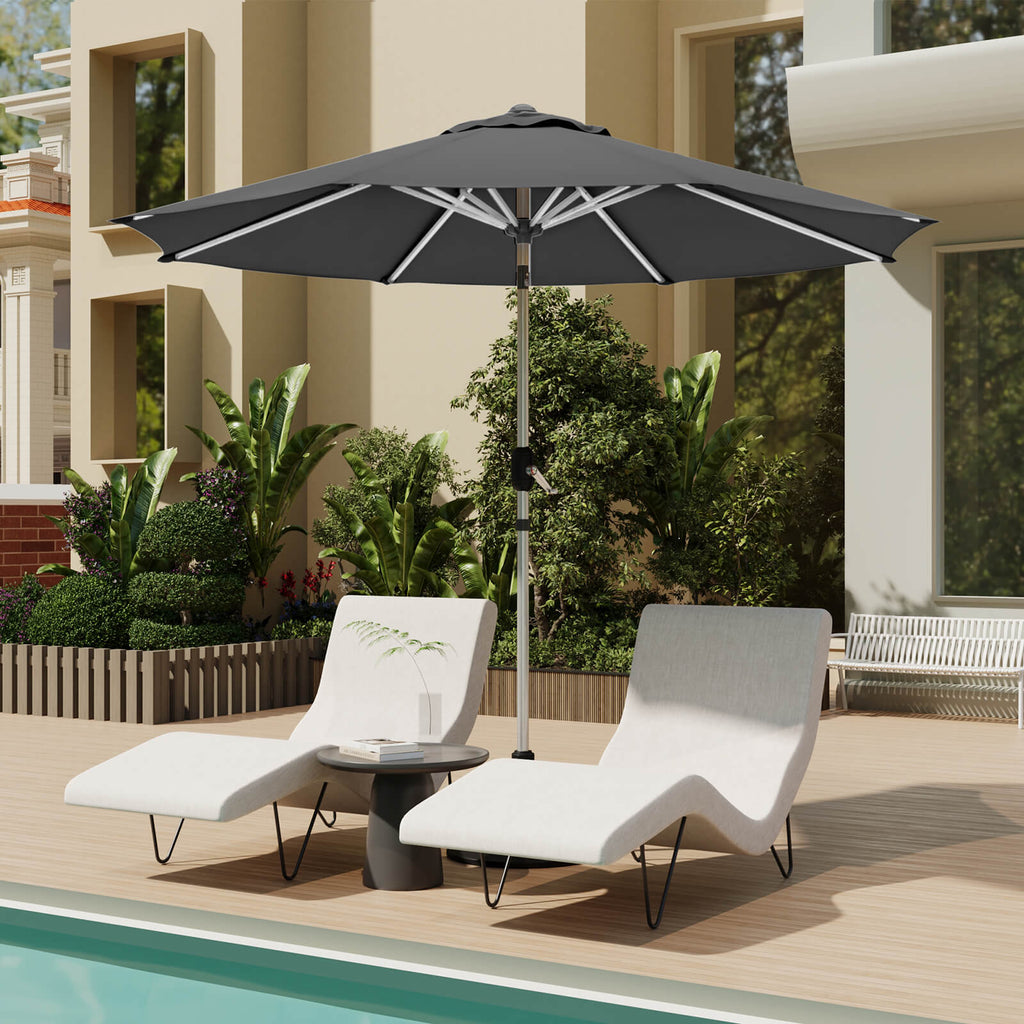 Allgoodsmarketstore 9FT Aluminum Patio Umbrella, Fade-Resistant with Push Tilt, 8 Sturdy Aluminum Ribs Grey