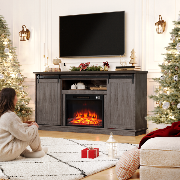 rustic-tv-stand-with-electric-fireplace​