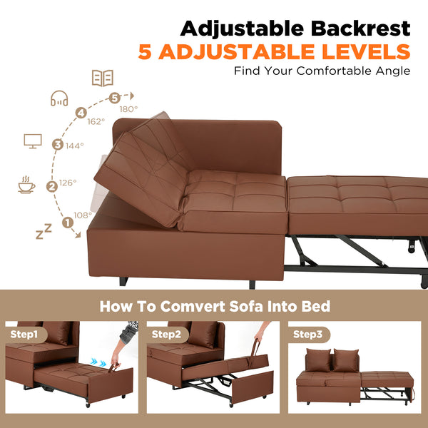 Allgoodsmarketstore 3 IN 1 Futon Sofa Bed Convertible Recliner Lounge with Reclining Backrest, Brown