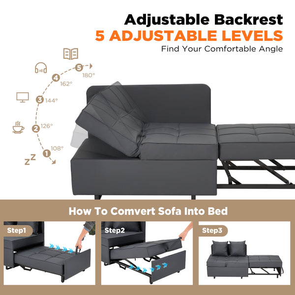 Allgoodsmarketstore 3 IN 1 Futon Sofa Bed Convertible Recliner Lounge with Reclining Backrest, Gray