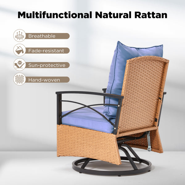 Allgoodsmarketstore 3-Piece Patio Swivel Rocker Set with Rattan Coffee Table, Blue