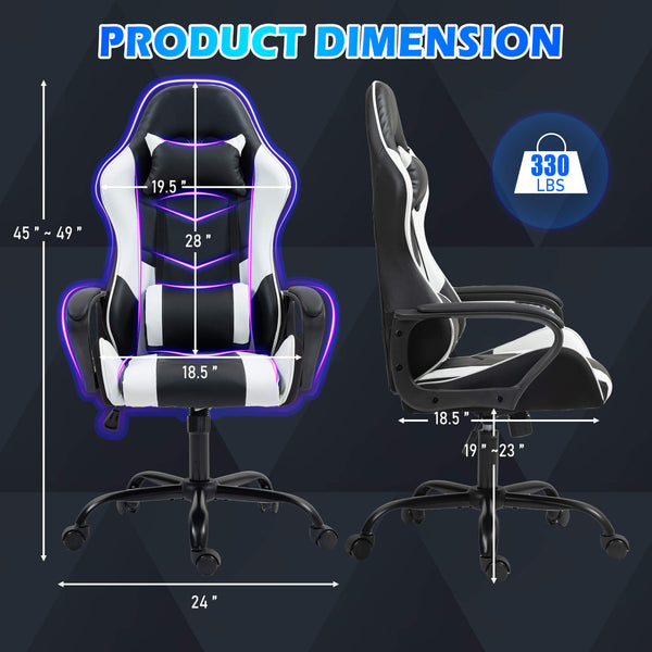 Allgoodsmarketstore Gaming Chair, Ergonomic Computer Gamer Chair with Massage Lumbar Support & Rocking High Back, Height Adjustable, White