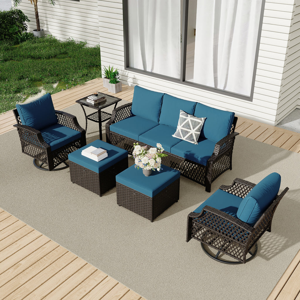 Allgoodsmarketstore 6 Piece Patio Furniture Set, Rattan Outdoor Sectional for Deck Backyard Porch (Turquoise)