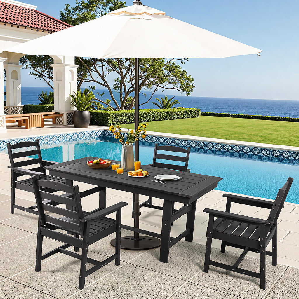 Allgoodsmarketstore Outdoor Table and Chairs for 4, HDPE Weather Resistant Outdoor Dining Set, Black