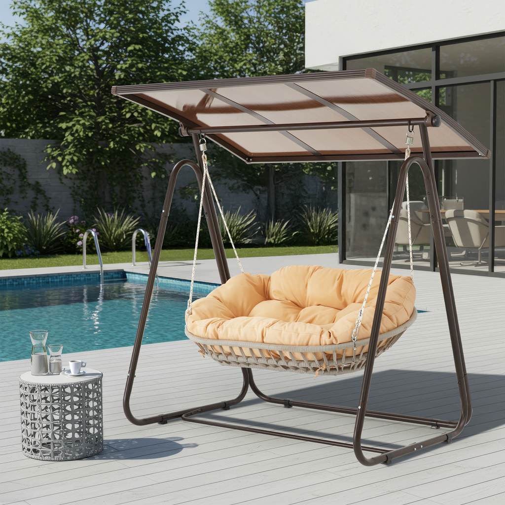 Allgoodsmarketstore Seat Patio Swing Chair with Adjustable Canopy, Beige