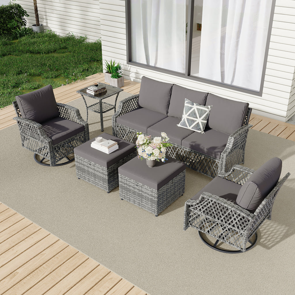 Allgoodsmarketstore 6 Piece Patio Furniture Set, Rattan Outdoor Sectional for Deck Backyard Porch (7 Seats, Gray)