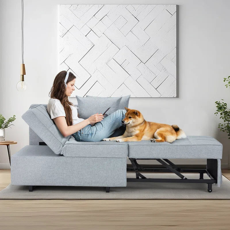 Allgoodsmarketstore 3 IN 1 Futon Sofa Bed Convertible Recliner Lounge for Living Room with Reclining Backrest, Linen,  Light Gray