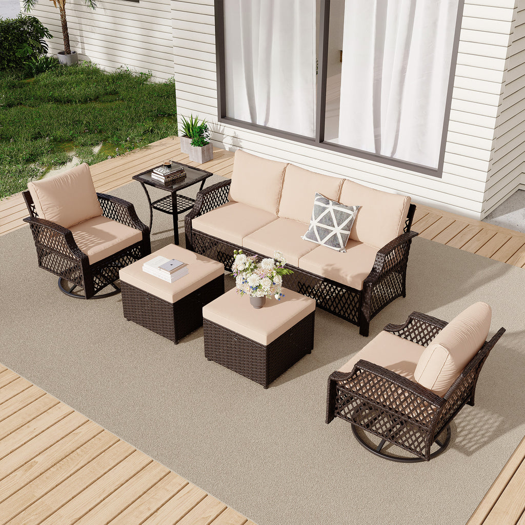 Allgoodsmarketstore 6 Piece Patio Furniture Set, Rattan Outdoor Sectional for Deck Backyard Porch (Khaki)