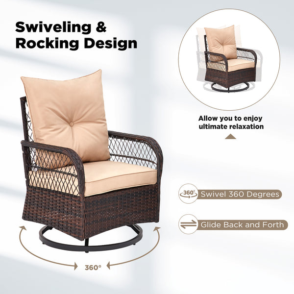 Allgoodsmarketstore 3-Piece Patio Swivel Rocker Set with Rattan Coffee Table, Beige