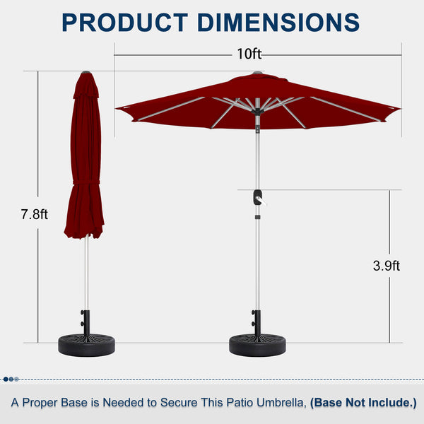Allgoodsmarketstore 10FT Aluminum Outdoor Patio Umbrella with Push Button Tilt Function, Burgundy